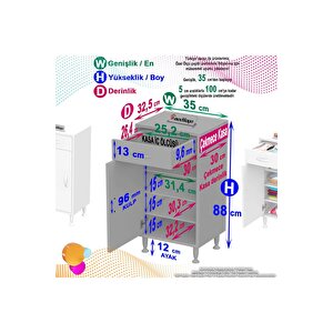 Emir 35 X 88 X 32,5 Cm 1 Çekmece 1 Kapak 3 Raf 4 Bölme Çok Amaçlı Banyo & Mutfak Dolabı