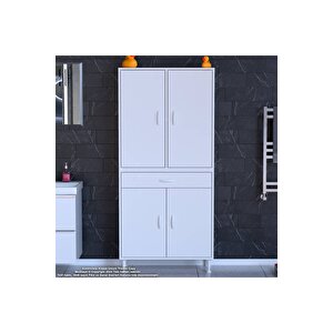 Yeni Afra 80x173x32,5 Cm 1 Çekmece 4 Kapak 3 Raf 6 Bölme Çok Amaçlı Banyo & Mutfak Dolabı