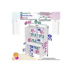 Yeni Afra 80x173x32,5 Cm 1 Çekmece 4 Kapak 3 Raf 6 Bölme Çok Amaçlı Banyo & Mutfak Dolabı