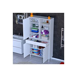 Afra 95x173x32,5 Cm 1 Çekmece 3 Kapak 7 Raf 10 Bölme Çok Amaçlı Banyo & Mutfak Dolabı