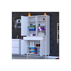 Afra 95x173x32,5 Cm 1 Çekmece 3 Kapak 7 Raf 10 Bölme Çok Amaçlı Banyo & Mutfak Dolabı