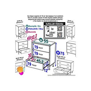 Söke 3'lü Çekmece Banyo Dolabı 55x75x32,5 Cm’ Lik Çok Yönlü Çekmecelerle Daha Düzenli