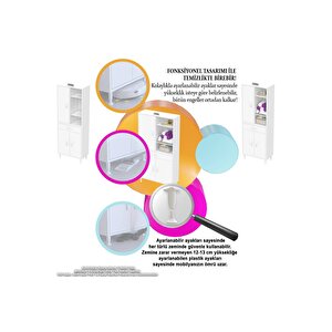Afra 55x173x32,5 Cm 1 Çekmece 3 Kapak 5 Raf 8 Bölme Çok Amaçlı Banyo & Mutfak Dolabı