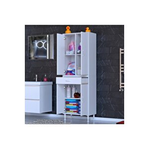 Yeni Afra 65x173x32,5 Cm 1 Çekmece 4 Kapak 3 Raf 6 Bölme Çok Amaçlı Banyo & Mutfak Dolabı