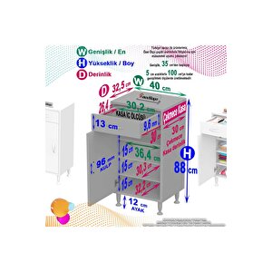 Emir 40 X 88 X 32,5 Cm 1 Çekmece 1 Kapak 3 Raf 4 Bölme Çok Amaçlı Banyo & Mutfak Dolabı