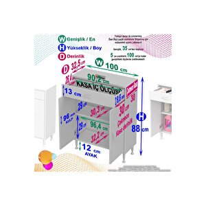 Emir 100x88x32,5 Cm 1 Çekmece 2 Kapak 1 Raf 2 Bölme Çok Amaçlı Banyo & Mutfak Dolabı