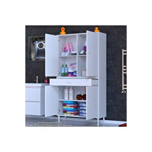 Yeni Afra 95x173x32,5 Cm 1 Çekmece 4 Kapak 3 Raf 6 Bölme Çok Amaçlı Banyo & Mutfak Dolabı