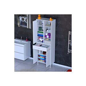 Afra 60x173x32,5 Cm 1 Çekmece 3 Kapak 7 Raf 10 Bölme Çok Amaçlı Banyo & Mutfak Dolabı