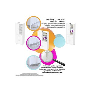 Afra 60x173x32,5 Cm 1 Çekmece 3 Kapak 7 Raf 10 Bölme Çok Amaçlı Banyo & Mutfak Dolabı