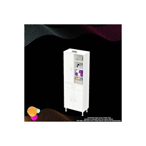 Afra 60x173x32,5 Cm 1 Çekmece 3 Kapak 7 Raf 10 Bölme Çok Amaçlı Banyo & Mutfak Dolabı