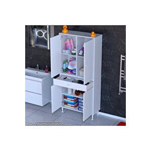 Yeni Afra 75x173x32,5 Cm 1 Çekmece 4 Kapak 3 Raf 6 Bölme Çok Amaçlı Banyo & Mutfak Dolabı