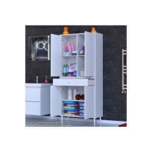 Yeni Afra 75x173x32,5 Cm 1 Çekmece 4 Kapak 3 Raf 6 Bölme Çok Amaçlı Banyo & Mutfak Dolabı