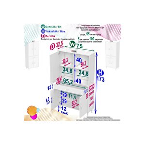 Yeni Afra 75x173x32,5 Cm 1 Çekmece 4 Kapak 3 Raf 6 Bölme Çok Amaçlı Banyo & Mutfak Dolabı