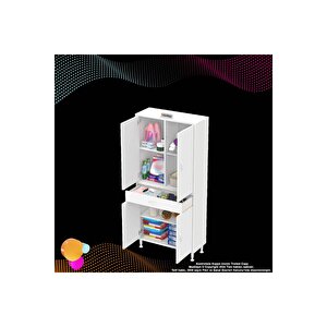 Yeni Afra 75x173x32,5 Cm 1 Çekmece 4 Kapak 3 Raf 6 Bölme Çok Amaçlı Banyo & Mutfak Dolabı