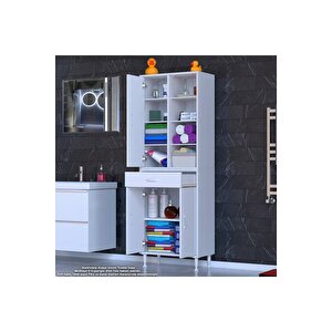 Afra 70x173x32,5 Cm 1 Çekmece 3 Kapak 7 Raf 10 Bölme Çok Amaçlı Banyo & Mutfak Dolabı