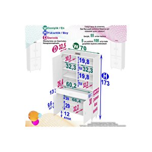 Afra 70x173x32,5 Cm 1 Çekmece 3 Kapak 7 Raf 10 Bölme Çok Amaçlı Banyo & Mutfak Dolabı