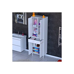Yeni Afra 60x173x32,5 Cm 1 Çekmece 4 Kapak 3 Raf 6 Bölme Çok Amaçlı Banyo & Mutfak Dolabı