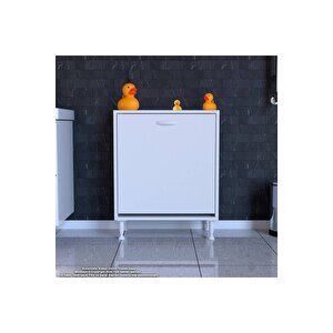 Söke Banyo Için Sihirli Kutu 60x75x32,5 Cm’ Lik 1 Göz Sepet Hazneli Mini Banyo Dolabı