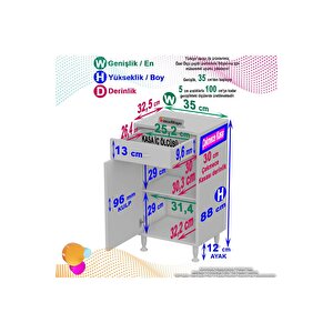 Emir 35 X 88 X 32,5 Cm 1 Çekmece 1 Kapak 1 Raf 2 Bölme Çok Amaçlı Banyo & Mutfak Dolabı