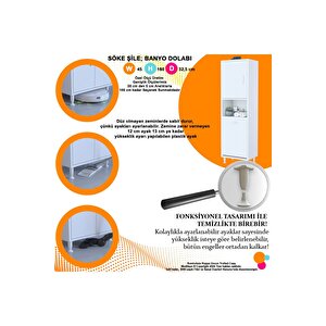 Söke Şile 45 X 160 X 32,5 Cm 3 Raflı 1 Kapaklı Kirli Çamaşır Bölmeli Banyo Dolabı