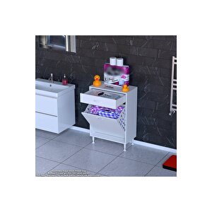 Emir 60x88x32,5 Cm 1 Sepetli Kirli Çamaşır Pratik Çok Fonksiyonlu Düzenleyici Dolap
