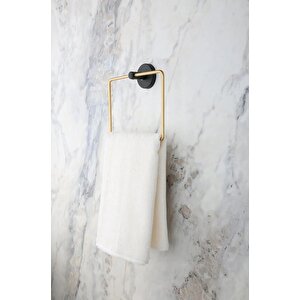 Elegant Siyah-gold Kare Havluluk - Paslanmaz Çelik Havlu Askısı, Yapışkanlı Ve Vidalı