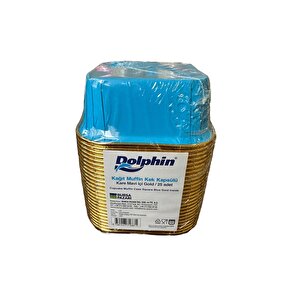 Muffin Kare Kağıt Mavi Altın Cupcake Kek Kalıbı Kapsülü Kabı - 25 Adetlik 1 Paket