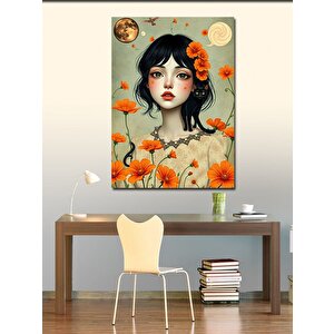 Kanvas Tablo Çiçekli Kadın Portresi 100x140 cm