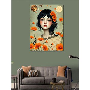 Kanvas Tablo Çiçekli Kadın Portresi 100x140 cm