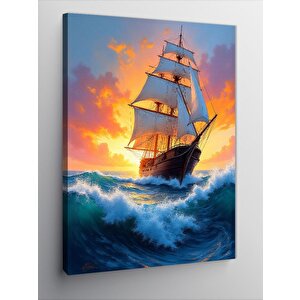 Kanvas Tablo Fırtınalı Deniz Ve Yelkenli 70x100 cm