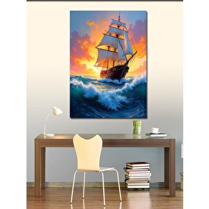 Kanvas Tablo Fırtınalı Deniz Ve Yelkenli 70x100 cm