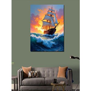 Kanvas Tablo Fırtınalı Deniz Ve Yelkenli 70x100 cm