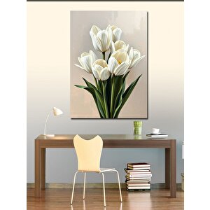 Kanvas Tablo Beyaz Lale Çiçek Aranjmanı 100x140 cm