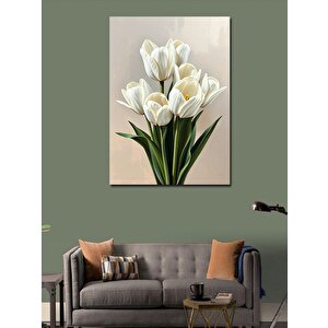 Kanvas Tablo Beyaz Lale Çiçek Aranjmanı 100x140 cm