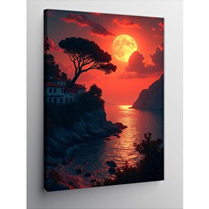Kanvas Tablo Kırmızı Güneşli Sahil Manzarası 70x100 cm