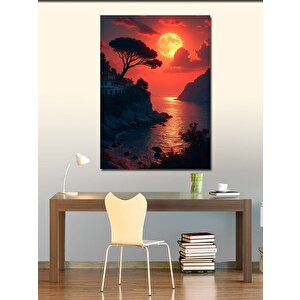 Kanvas Tablo Kırmızı Güneşli Sahil Manzarası 70x100 cm