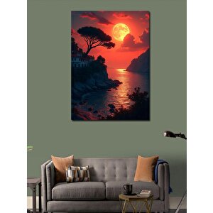 Kanvas Tablo Kırmızı Güneşli Sahil Manzarası 70x100 cm