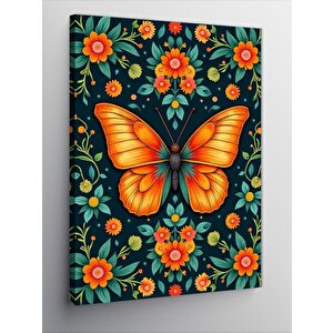 Kanvas Tablo Turuncu Kelebek Ve Çiçekler 70x100 cm
