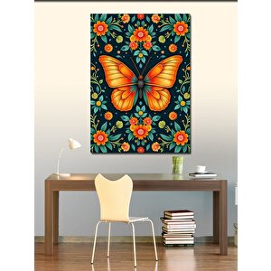 Kanvas Tablo Turuncu Kelebek Ve Çiçekler 70x100 cm