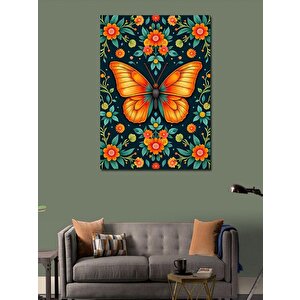 Kanvas Tablo Turuncu Kelebek Ve Çiçekler 70x100 cm