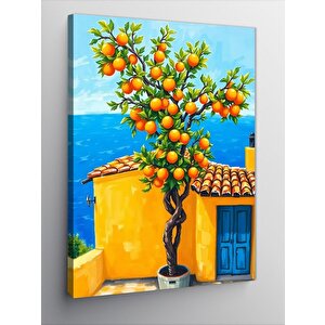 Kanvas Tablo Turuncu Ağaçlı Akdeniz Evi 70x100 cm