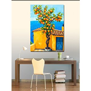Kanvas Tablo Turuncu Ağaçlı Akdeniz Evi 70x100 cm