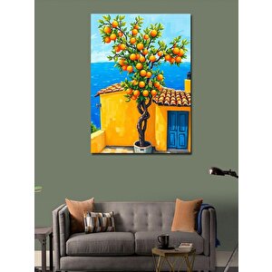 Kanvas Tablo Turuncu Ağaçlı Akdeniz Evi 70x100 cm