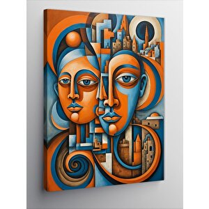 Kanvas Tablo Soyut İnsan Yüzleri Ve Şehir 70x100 cm