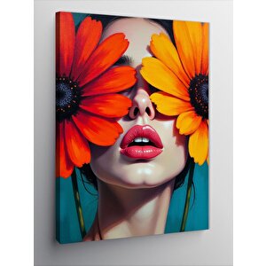 Kanvas Tablo Turuncu Çiçek Ve Yüz 70x100 cm