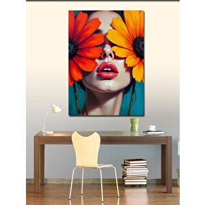 Kanvas Tablo Turuncu Çiçek Ve Yüz 70x100 cm