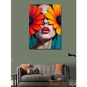 Kanvas Tablo Turuncu Çiçek Ve Yüz 70x100 cm