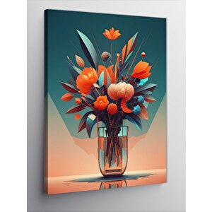 Kanvas Tablo Turuncu Çiçekli Vazo 70x100 cm