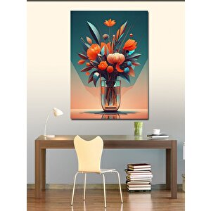 Kanvas Tablo Turuncu Çiçekli Vazo 70x100 cm