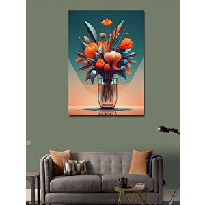 Kanvas Tablo Turuncu Çiçekli Vazo 70x100 cm
